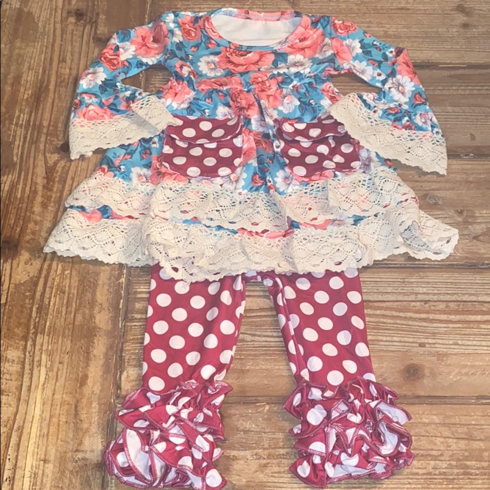 Maroon and Teal Floral Polka Dot Set!